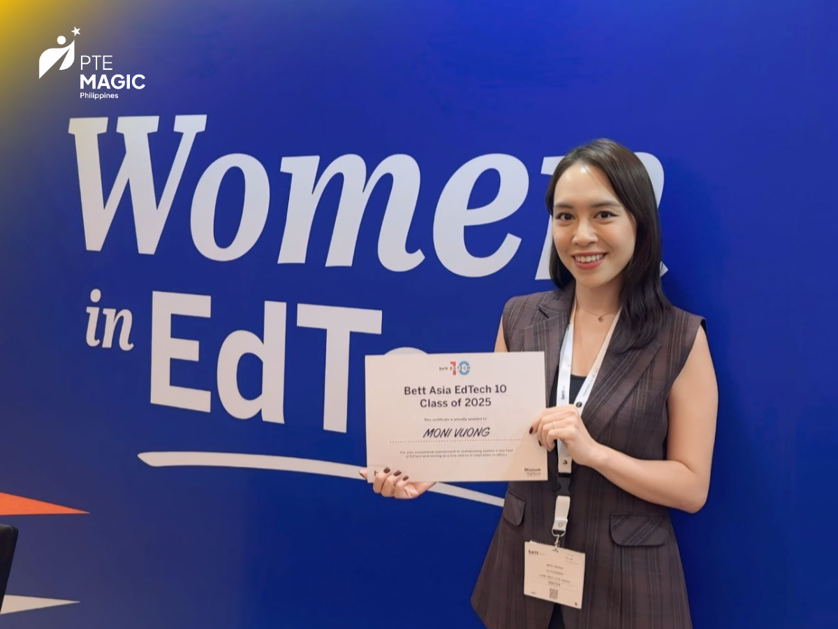 PTE Magic co-founder Moni Vuong with BETT Asia EdTech certificate